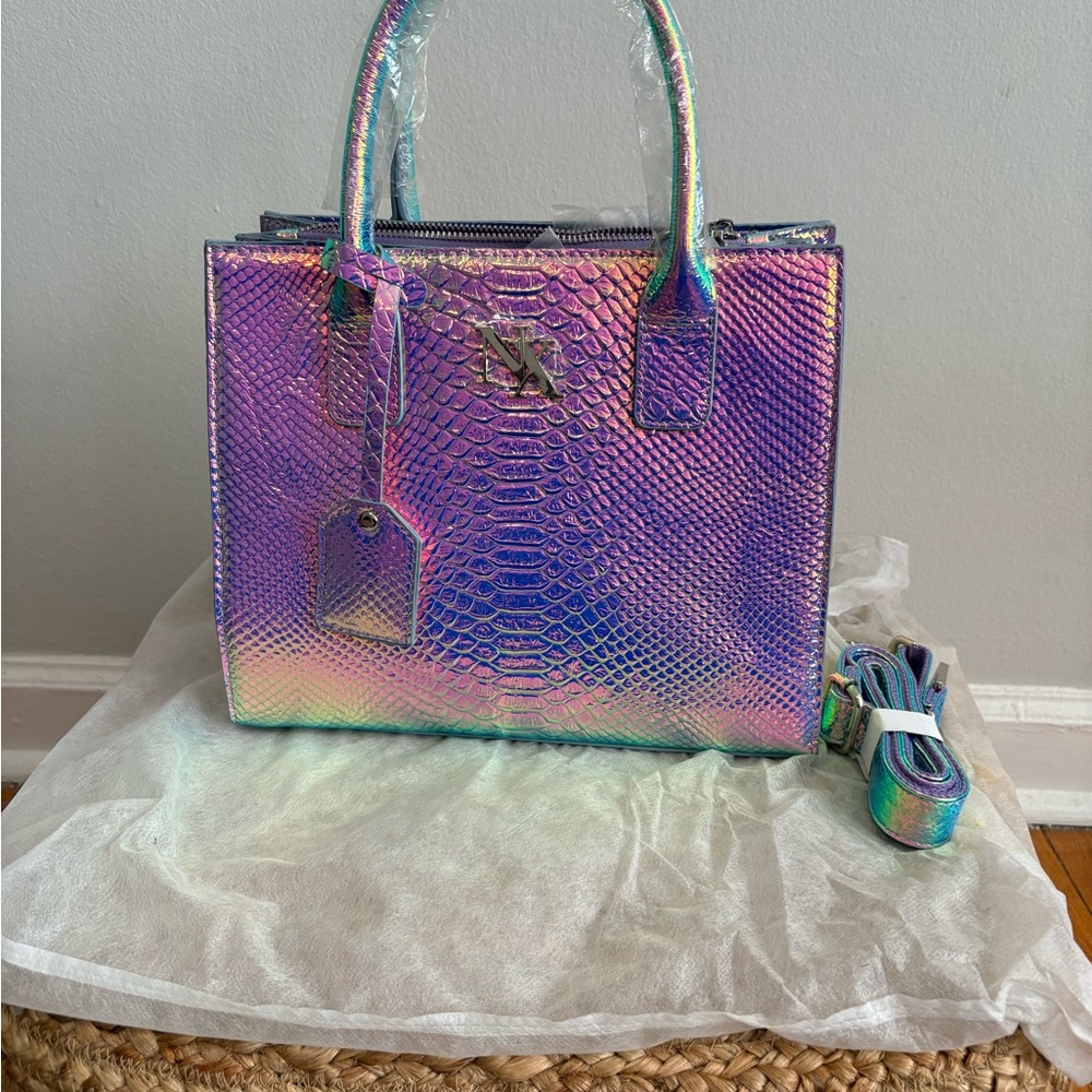 Nathaniel Noir Iridescent Snake Print Tote Bag (Silver)